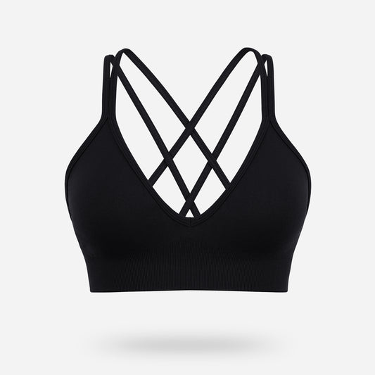 VEQING Seamless V-Neck Women Sports Bras for Small Chests Black