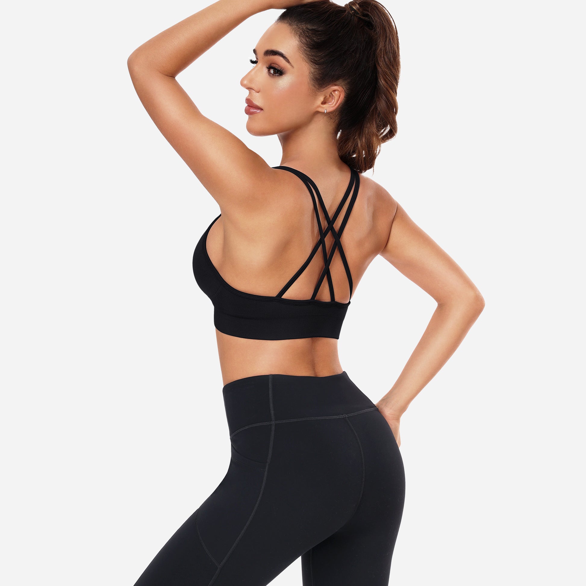 VEQING Seamless V-Neck Women Sports Bras for Small Chests Black