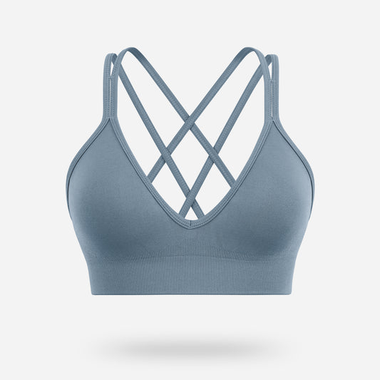 VEQING Seamless V-Neck Women Sports Bras for Small Chests Blue