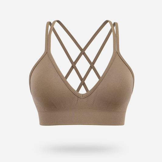 VEQING Seamless V-Neck Women Sports Bras for Small Chests Brown