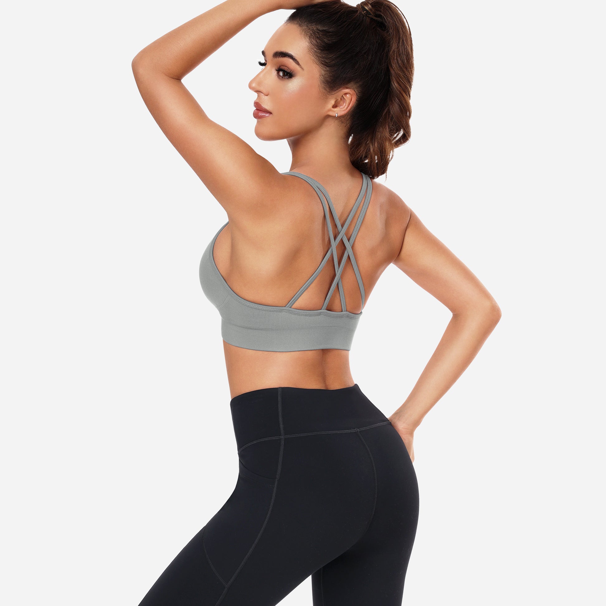 VEQING Seamless V-Neck Women Sports Bras for Small Chests Grey