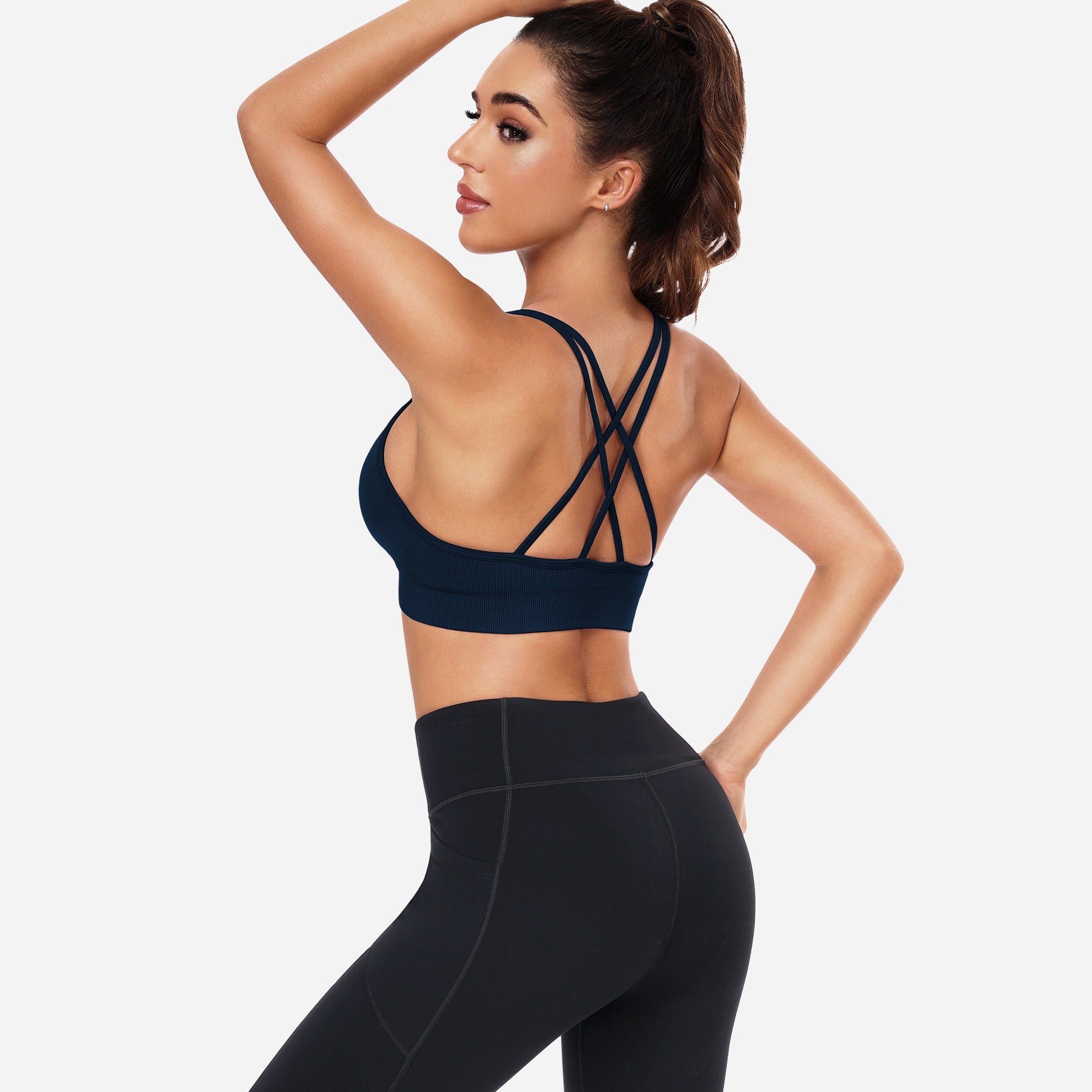 VEQING Seamless V-Neck Women Sports Bras for Small Chests Navy