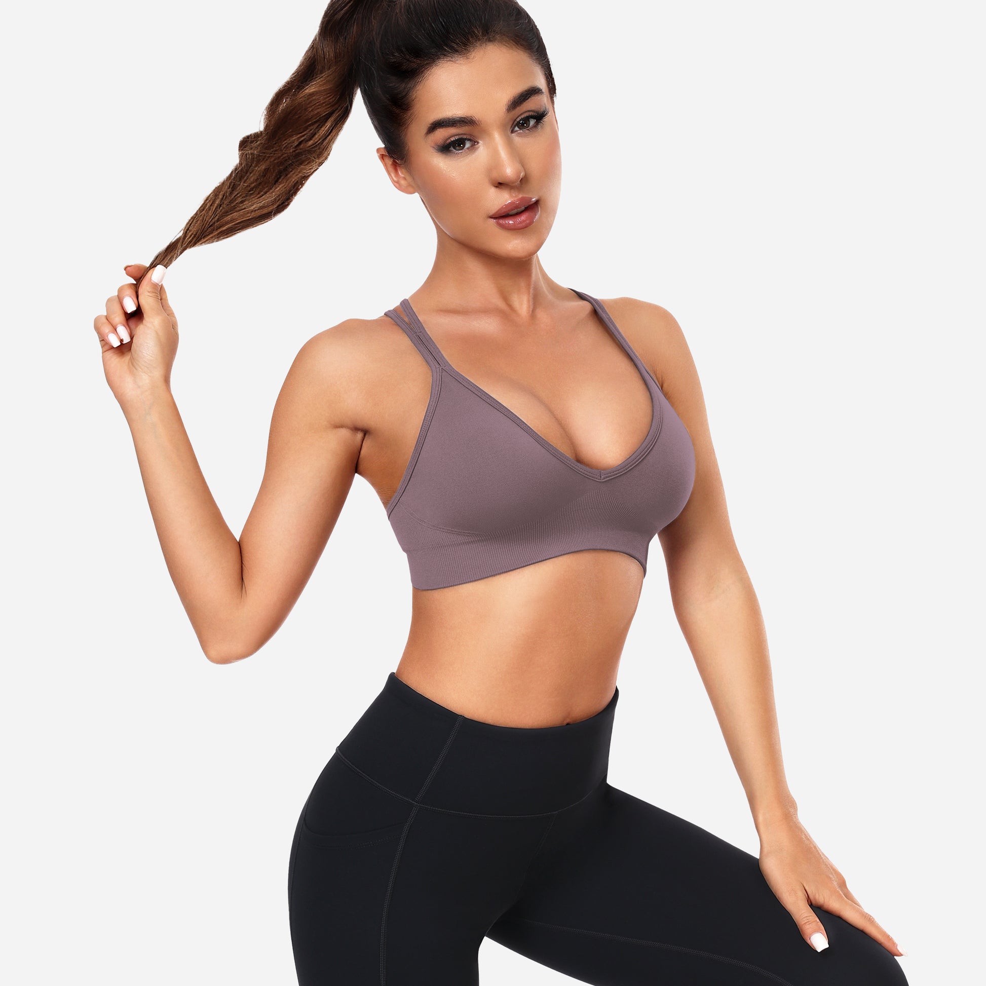 VEQING Seamless V-Neck Women Sports Bras for Small Chests Purple