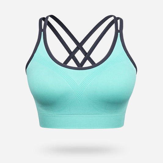 VEQKING Strappy Women's Sports Bras for Cross-Back Running with Removable Padding Blue