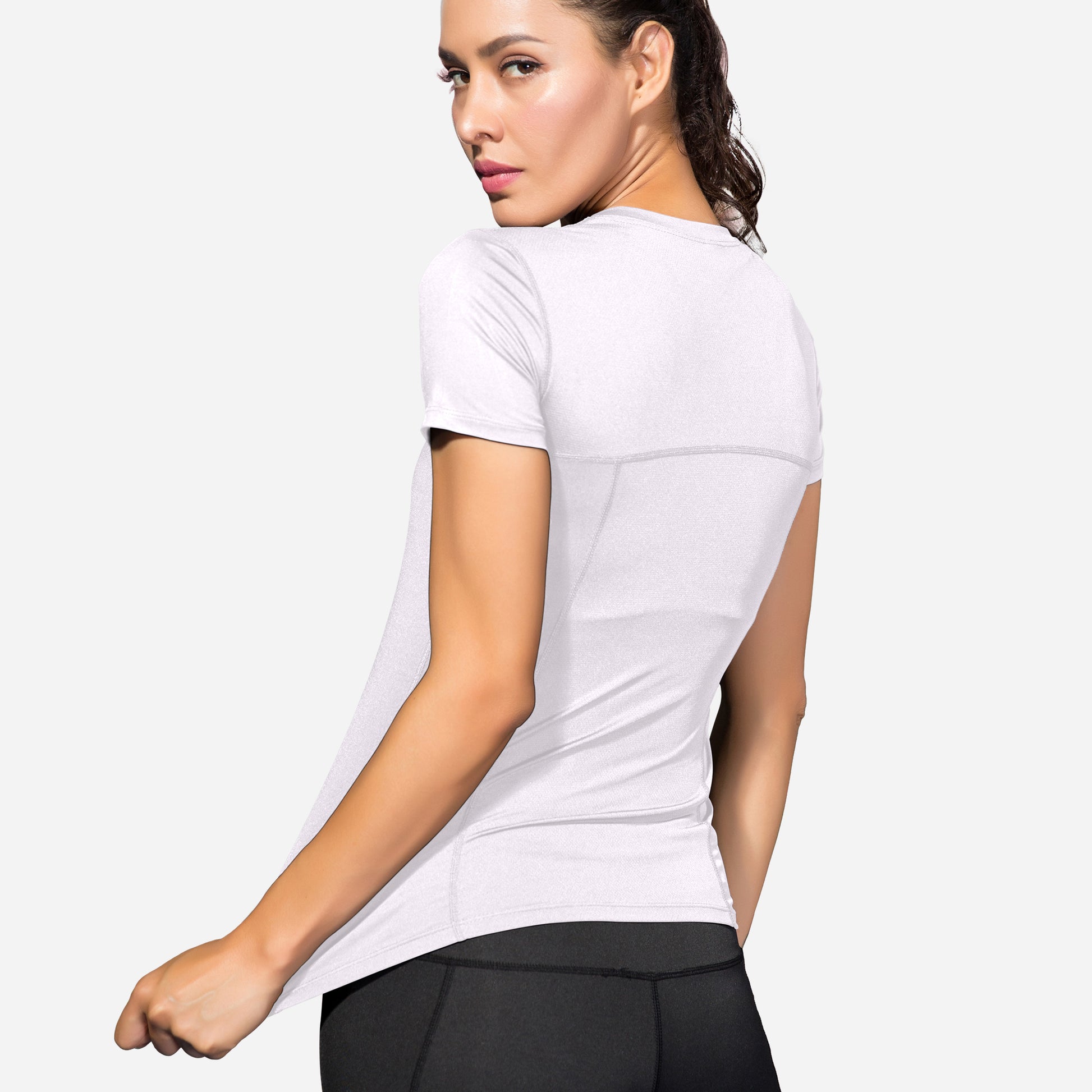 VEQKING Women's Compression T-Shirt Moisture‑Wicking, Quick‑Dry Activewear for Gym, Yoga & Running White