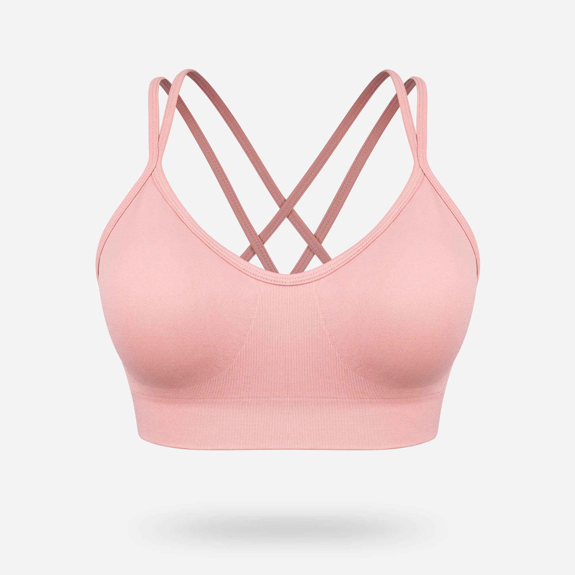 VEQKING Women's Cross Back Sports Bra Padded Strappy Medium Support Peach Pink
