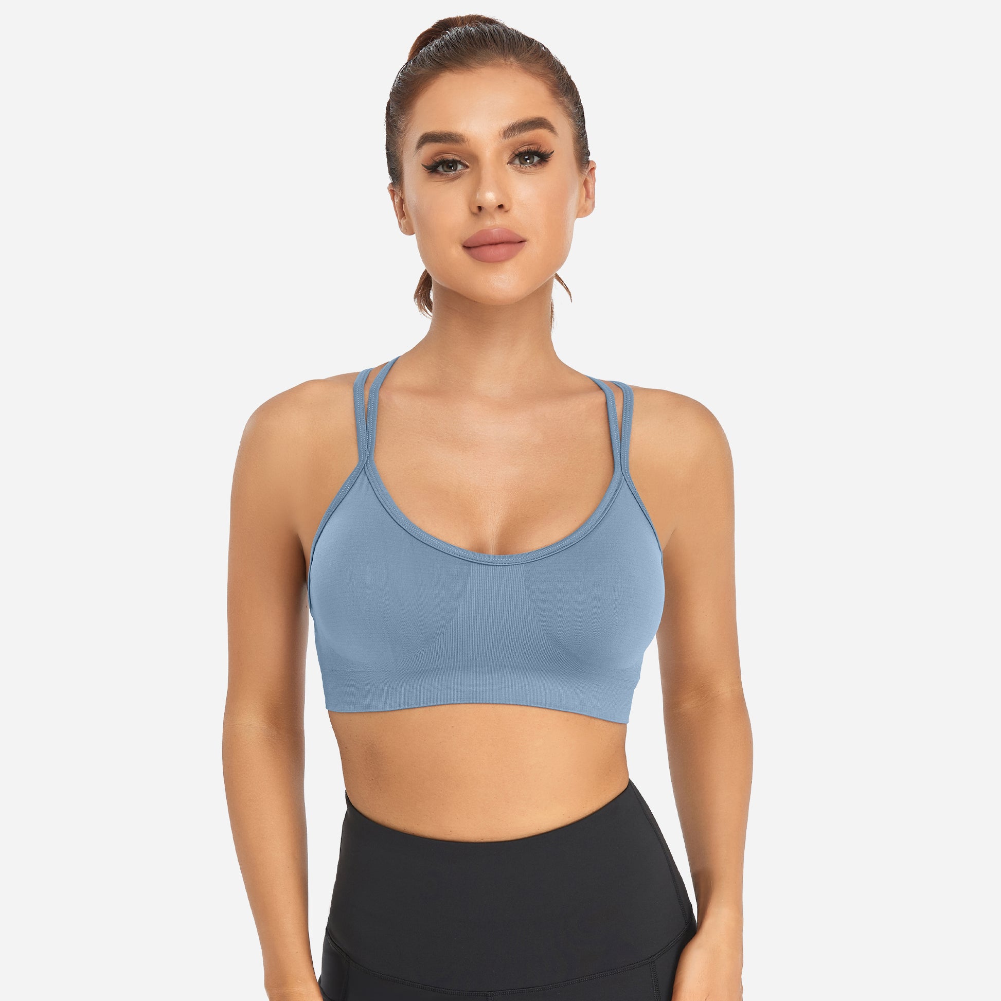 VEQKING Women's Cross Back Sports Bra Padded Strappy Medium Support Sky
