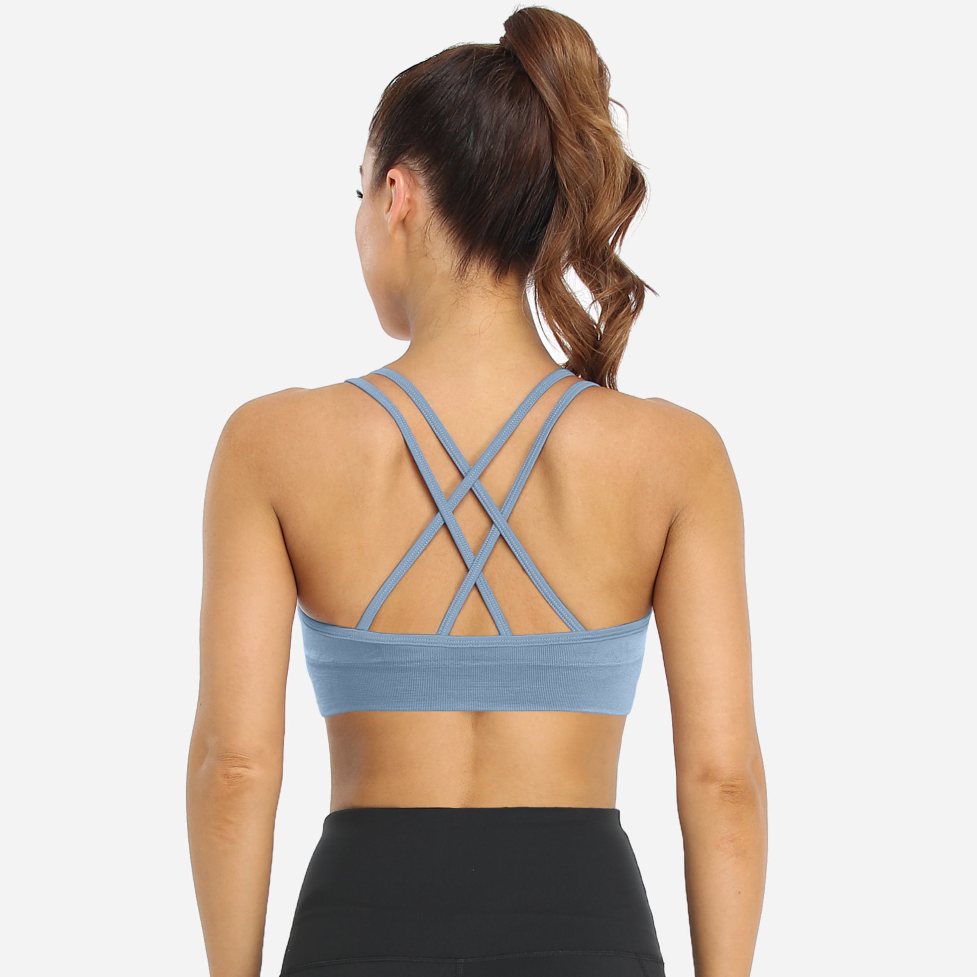 VEQKING Women's Cross Back Sports Bra Padded Strappy Medium Support Sky