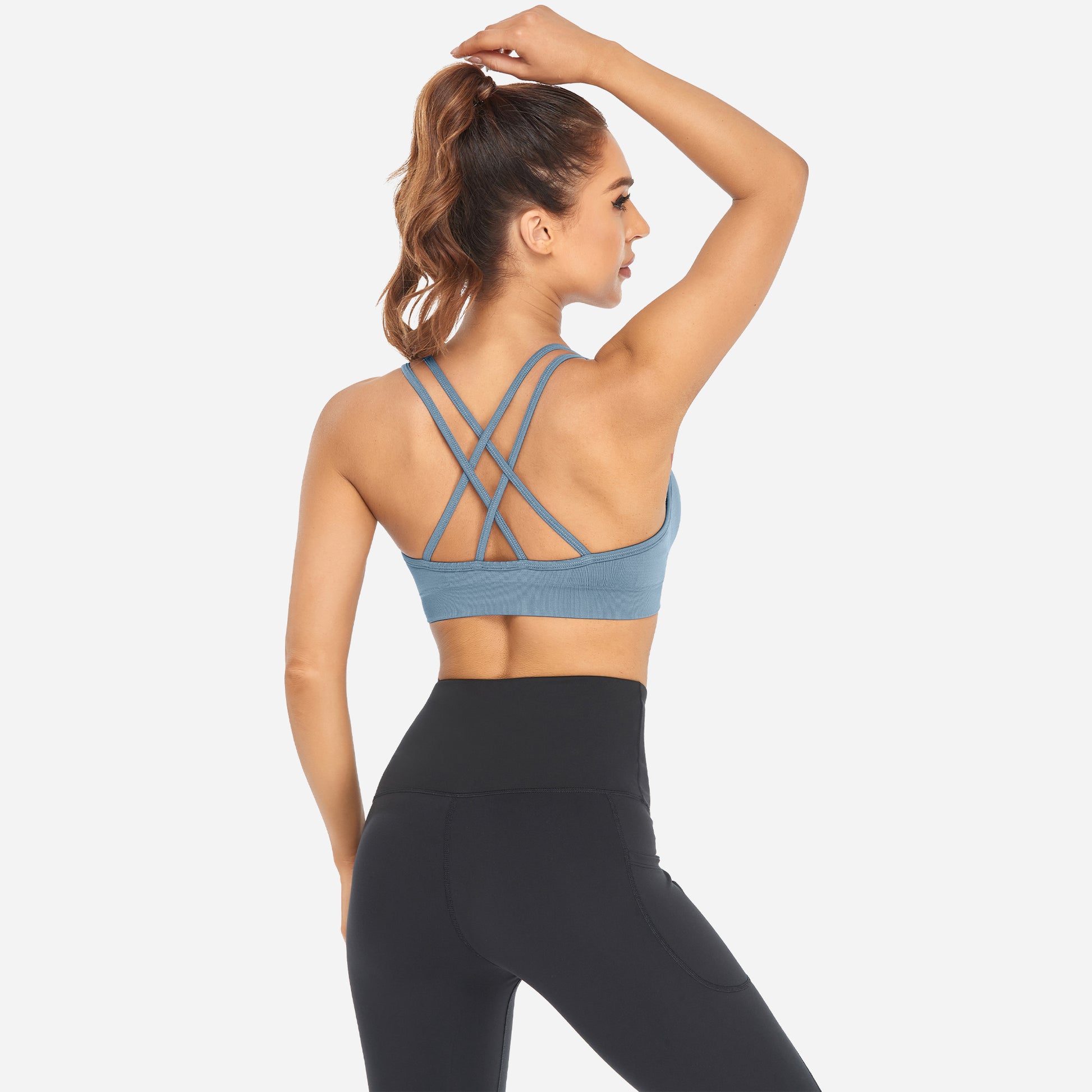 VEQKING Women's Cross Back Sports Bra Padded Strappy Medium Support Sky