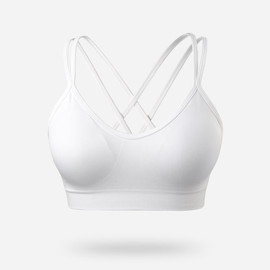 VEQKING Women's Cross Back Sports Bra Padded Strappy Medium Support White
