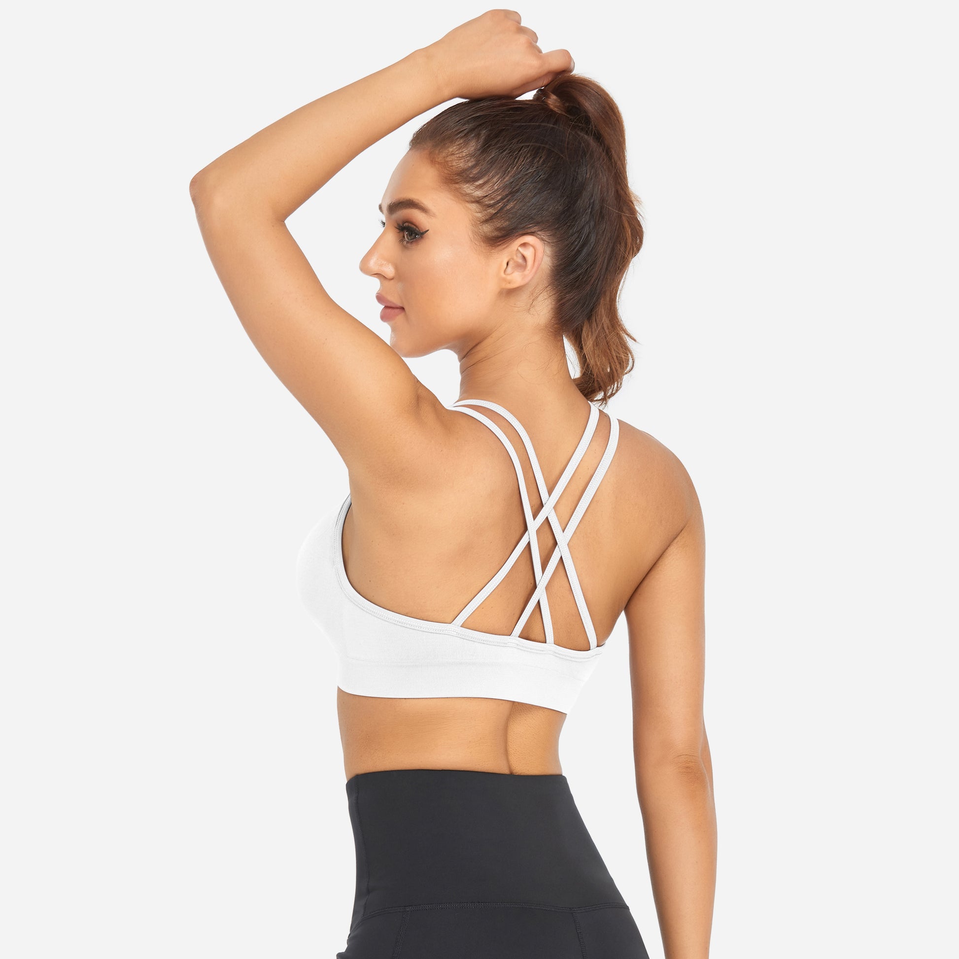 VEQKING Women's Cross Back Sports Bra Padded Strappy Medium Support White