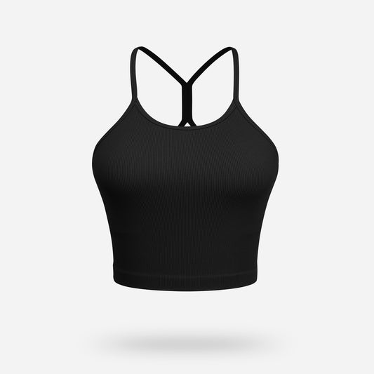 VEQKING Women's High Neck Seamless Ribbed Longline Yoga Tank Tops with Built-in Bra Black