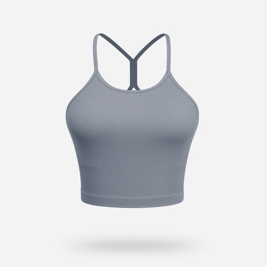 VEQKING Women's High Neck Seamless Ribbed Longline Yoga Tank Tops with Built-in Bra Grey