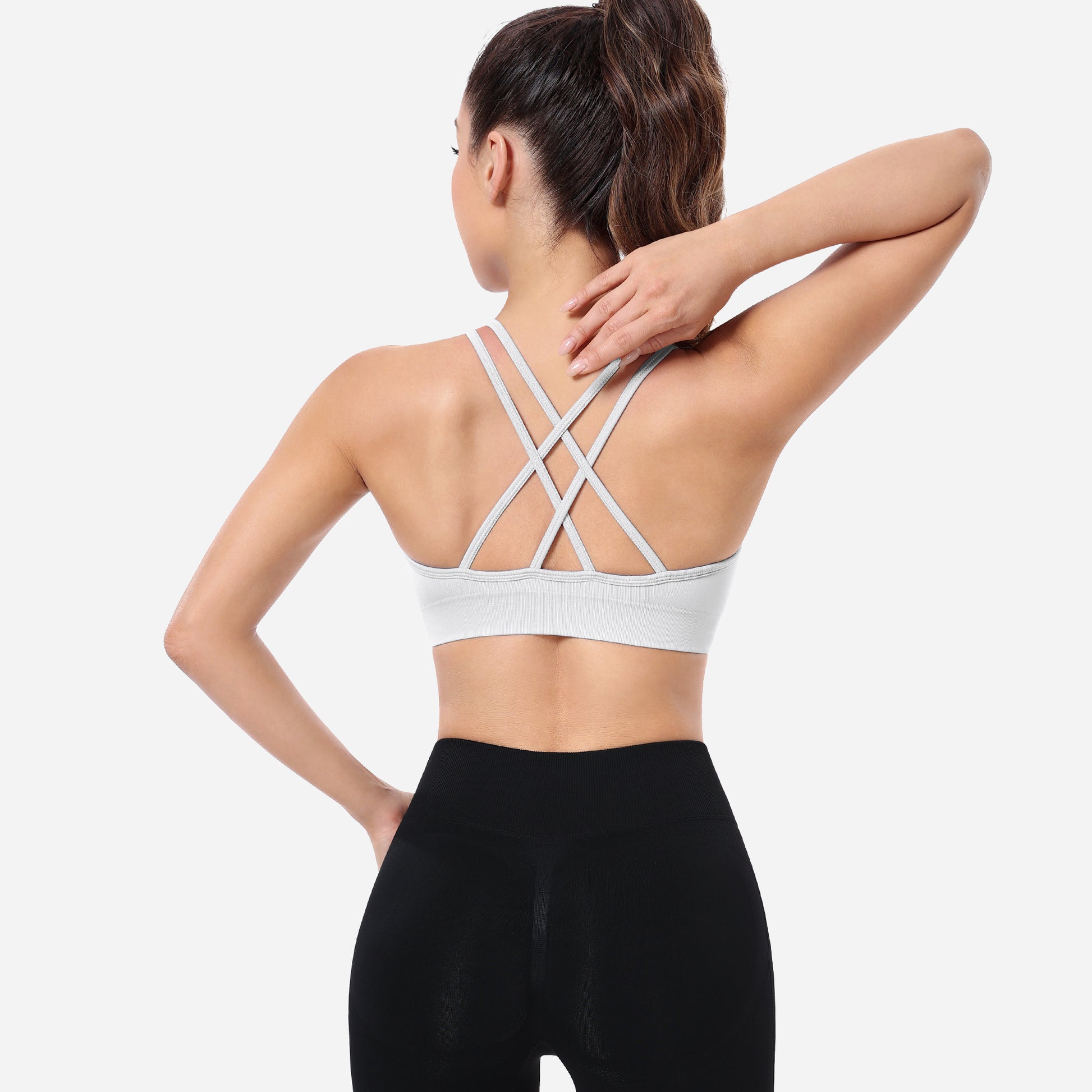 VEQKING Ruched Sports Bras for Women Large Bust, Seamless Padded Strappy Medium Support Yoga Bra White