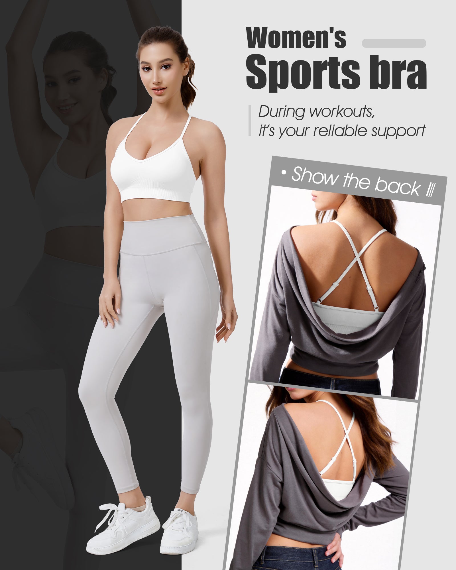 Adjustable Cross Back Sports Bra_White 5