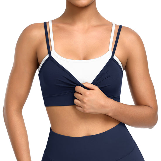 Contrast Double Layer Adjustable Straps Sports Bra