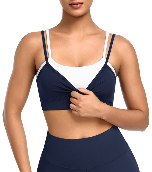 Contrast Double Layer Adjustable Straps Sports Bra
