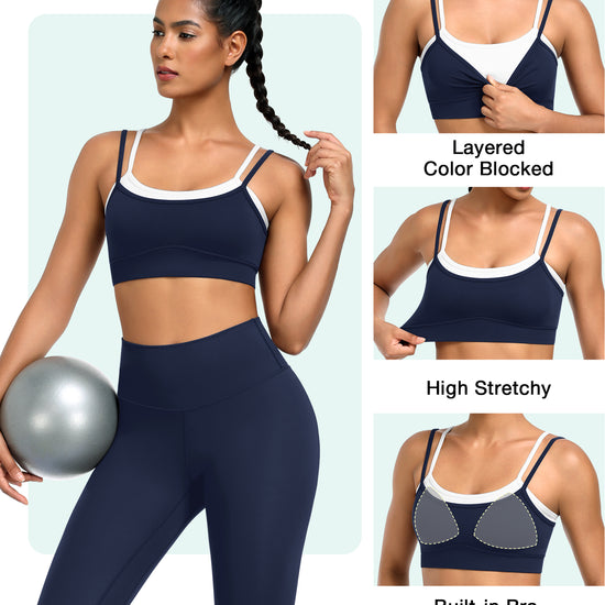 Contrast Double Layer Adjustable Straps Sports Bra