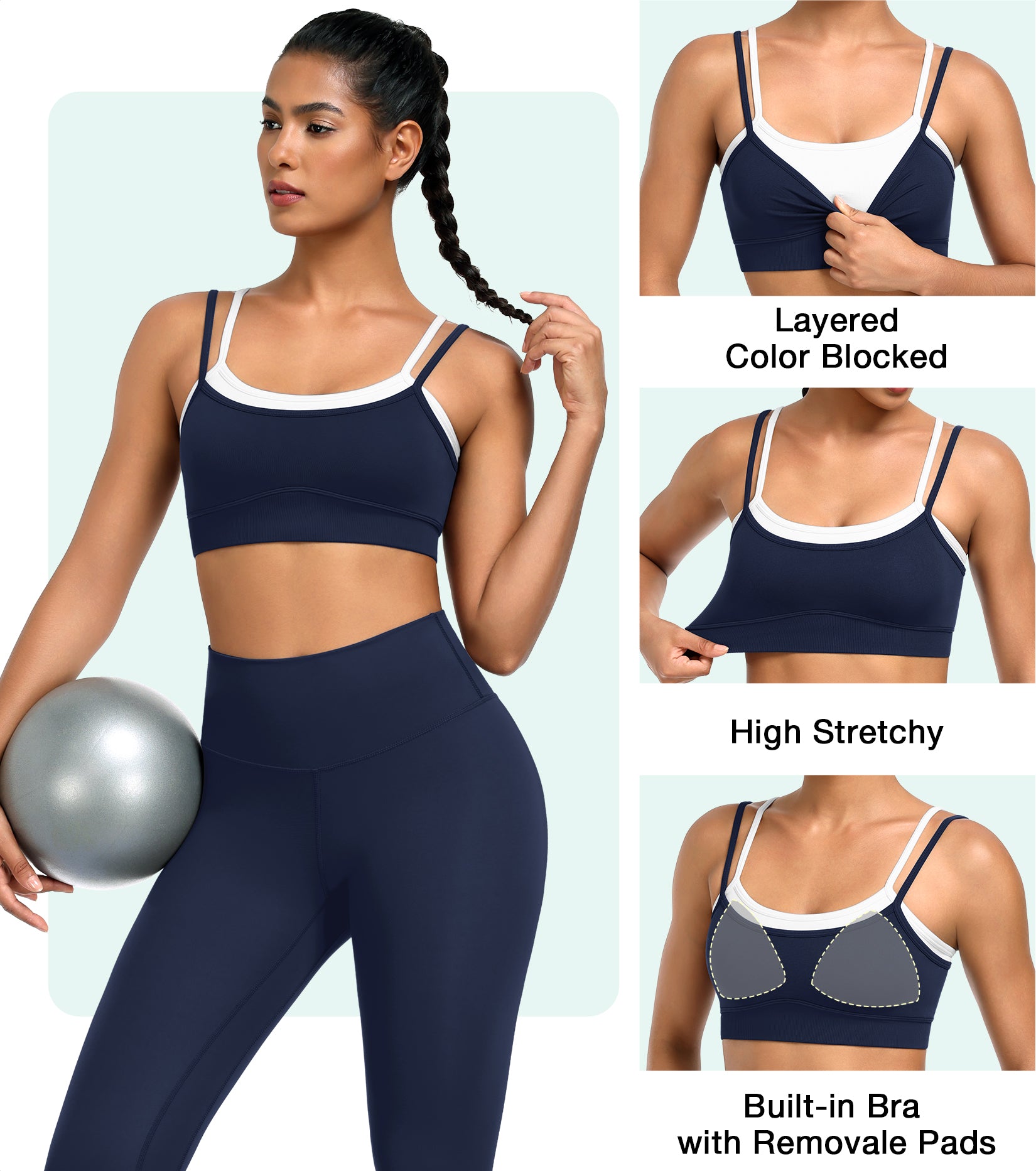 Contrast Double Layer Adjustable Straps Sports Bra