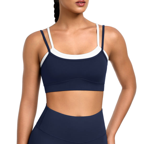 Contrast Double Layer Adjustable Straps Sports Bra