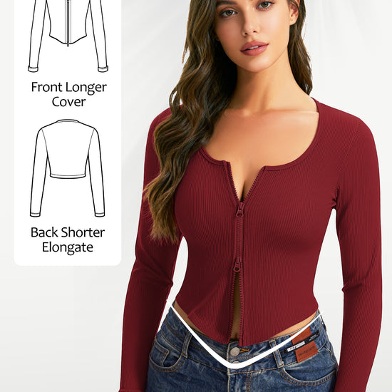 Double-Zip Fitted Cropped Cardigan Red