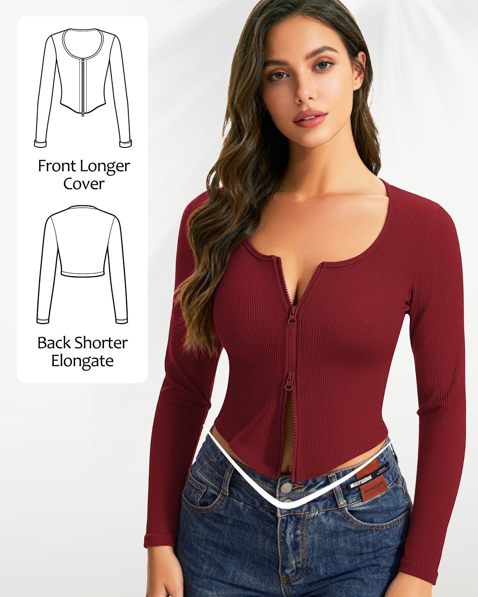 Double-Zip Fitted Cropped Cardigan Red