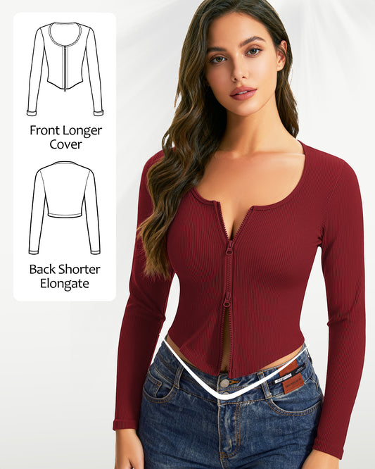 Double-Zip Fitted Cropped Cardigan Red