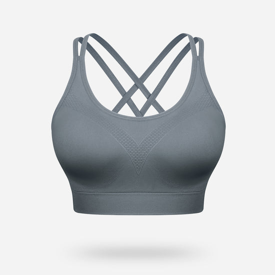 EQKING Strappy Women's Sports Bras for Cross-Back Running with Removable Padding Blue Grey