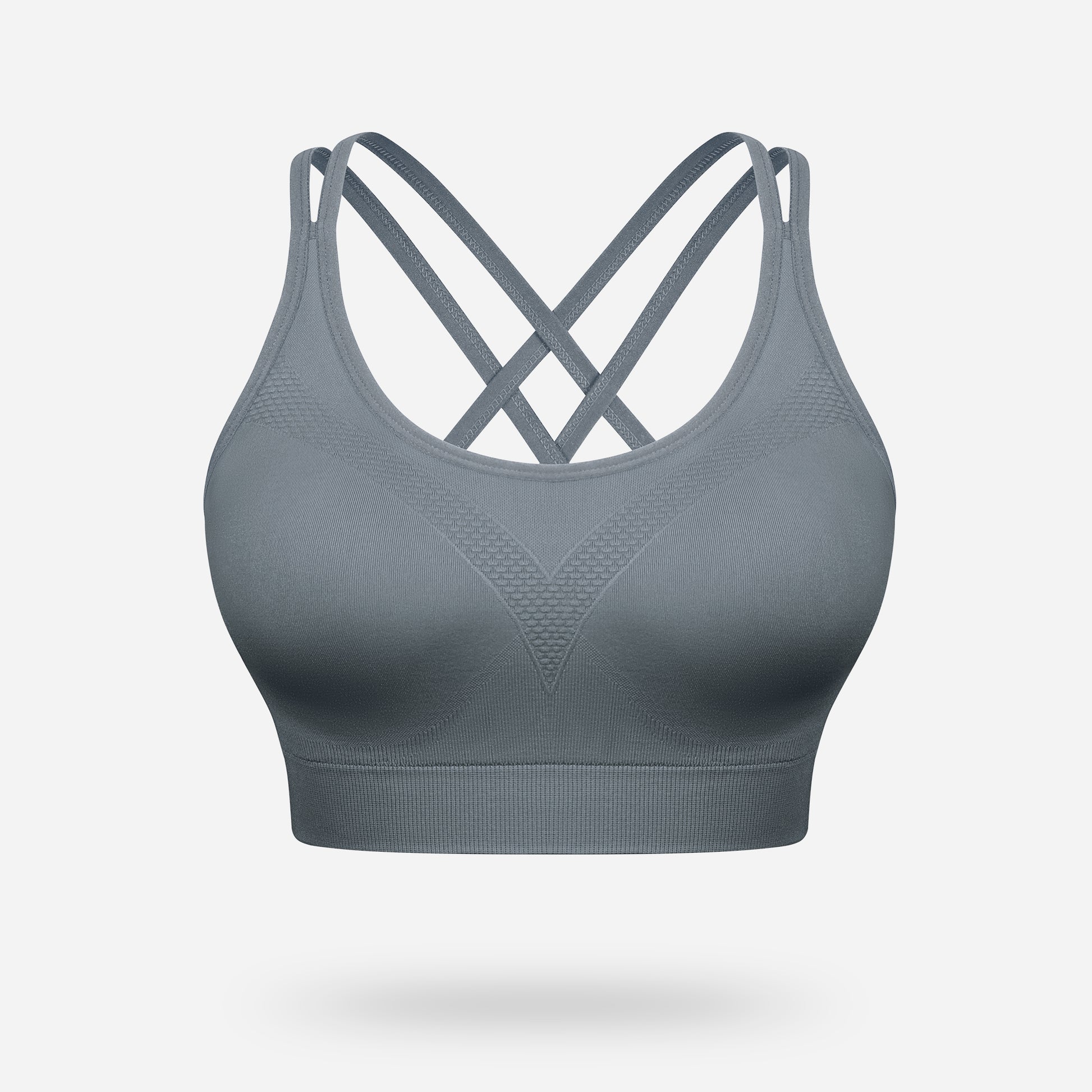 EQKING Strappy Women's Sports Bras for Cross-Back Running with Removable Padding Blue Grey