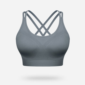 EQKING Strappy Women's Sports Bras for Cross-Back Running with Removable Padding Blue Grey