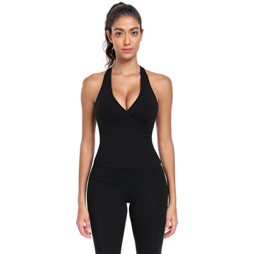 Halter V-Back Built-in Bra Workout Tank Top