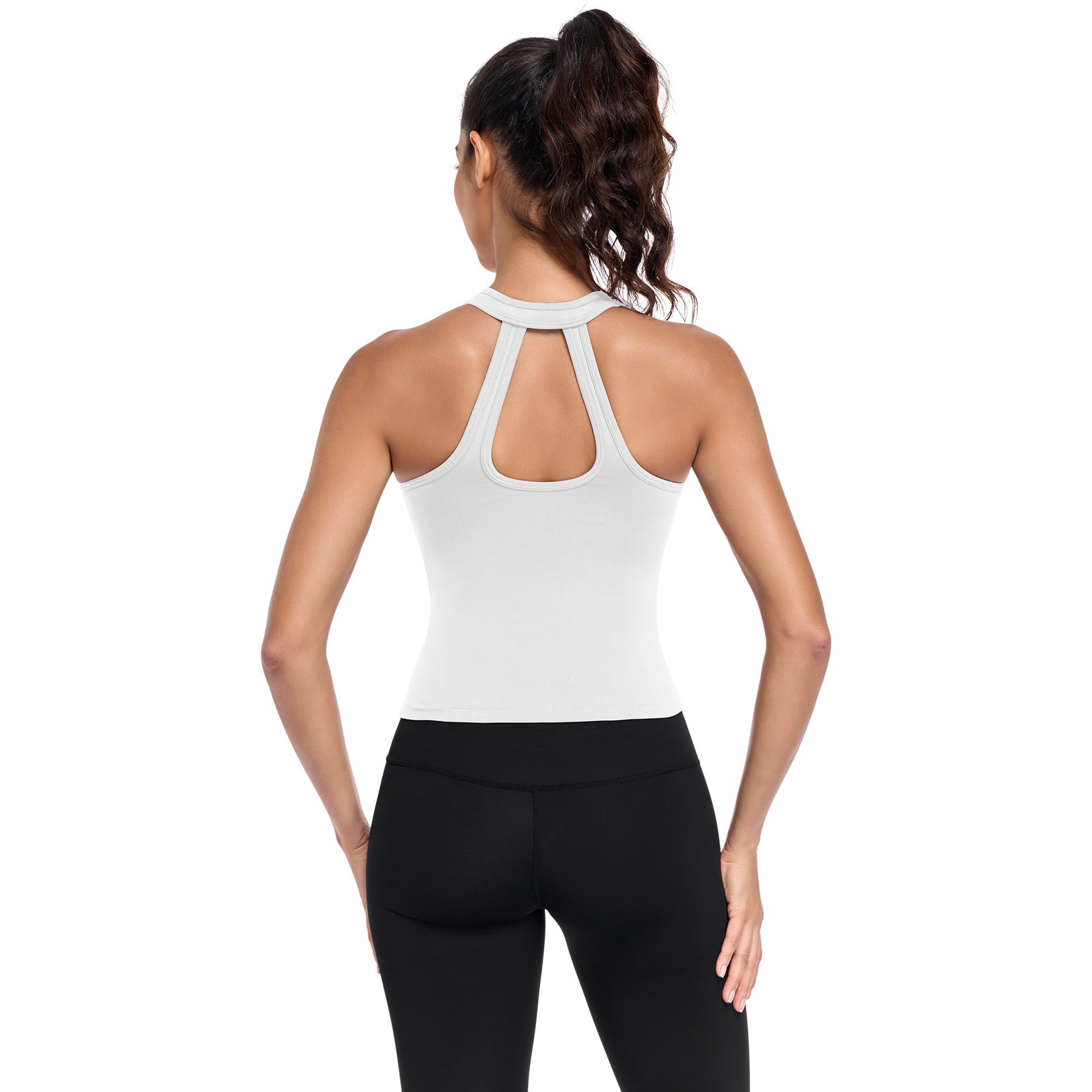 Halter V-Back Workout Tank with Built-in Bra Removable Pads