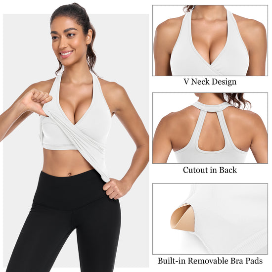 Halter V-Back Workout Tank with Built-in Bra Removable Pads