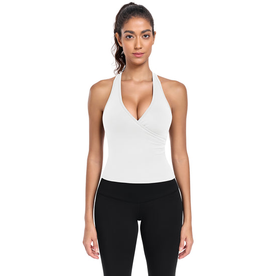 Halter V-Back Workout Tank with Built-in Bra Removable Pads