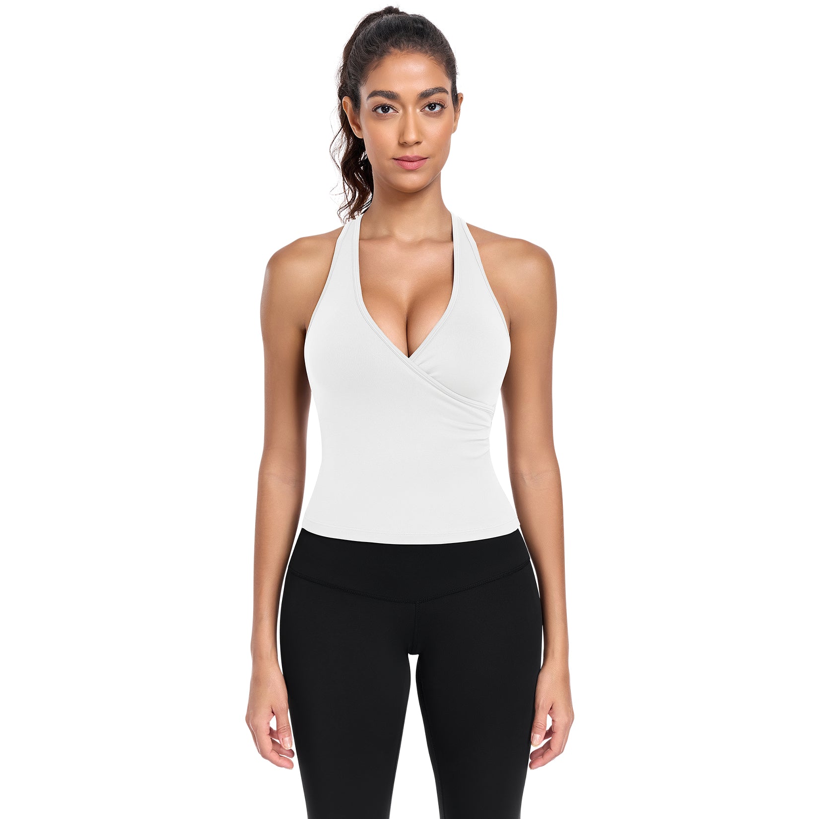 Halter V-Back Workout Tank with Built-in Bra Removable Pads