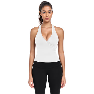 Halter V-Back Workout Tank with Built-in Bra Removable Pads