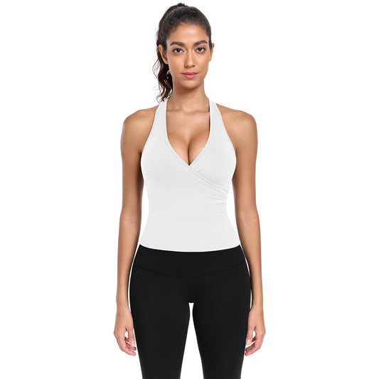 Halter V-Back Workout Tank with Built-in Bra Removable Pads