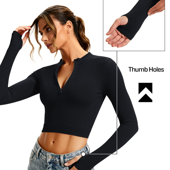 Ribbed Half-Zip Turtleneck Crop Top
