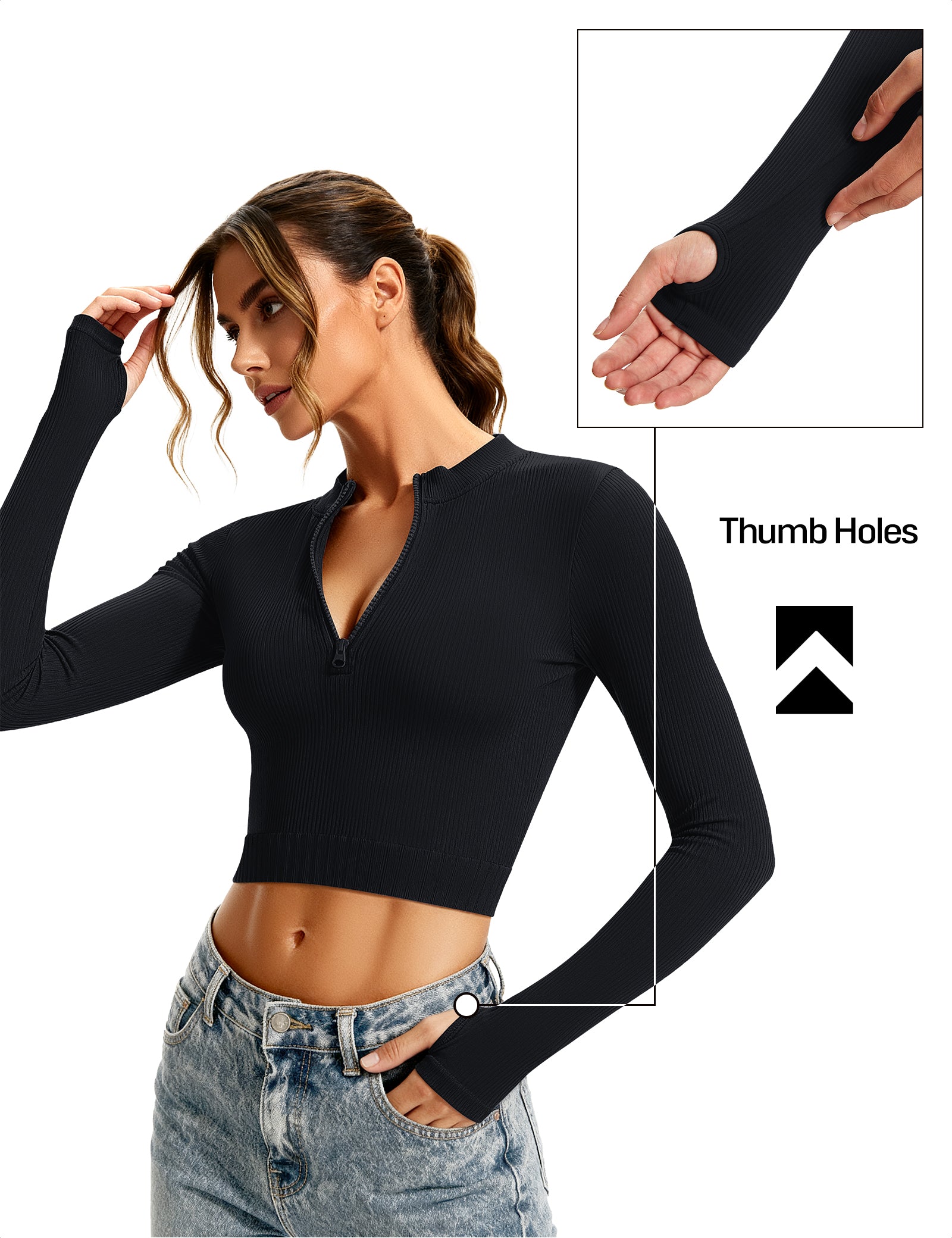 Ribbed Half-Zip Turtleneck Crop Top