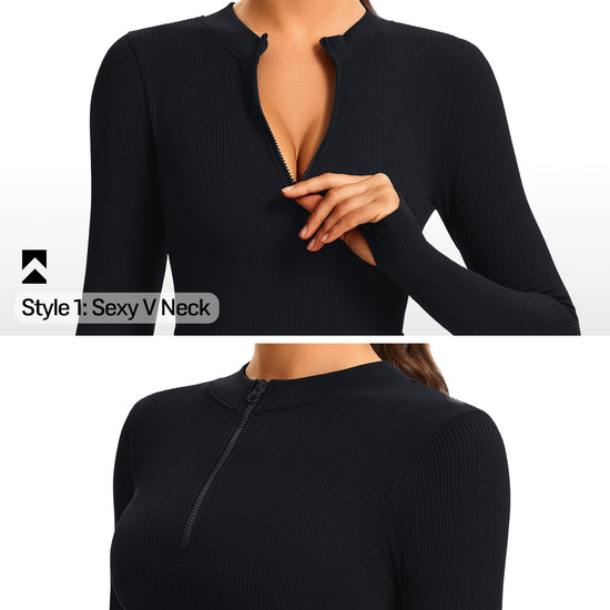 Ribbed Half-Zip Turtleneck Crop Top