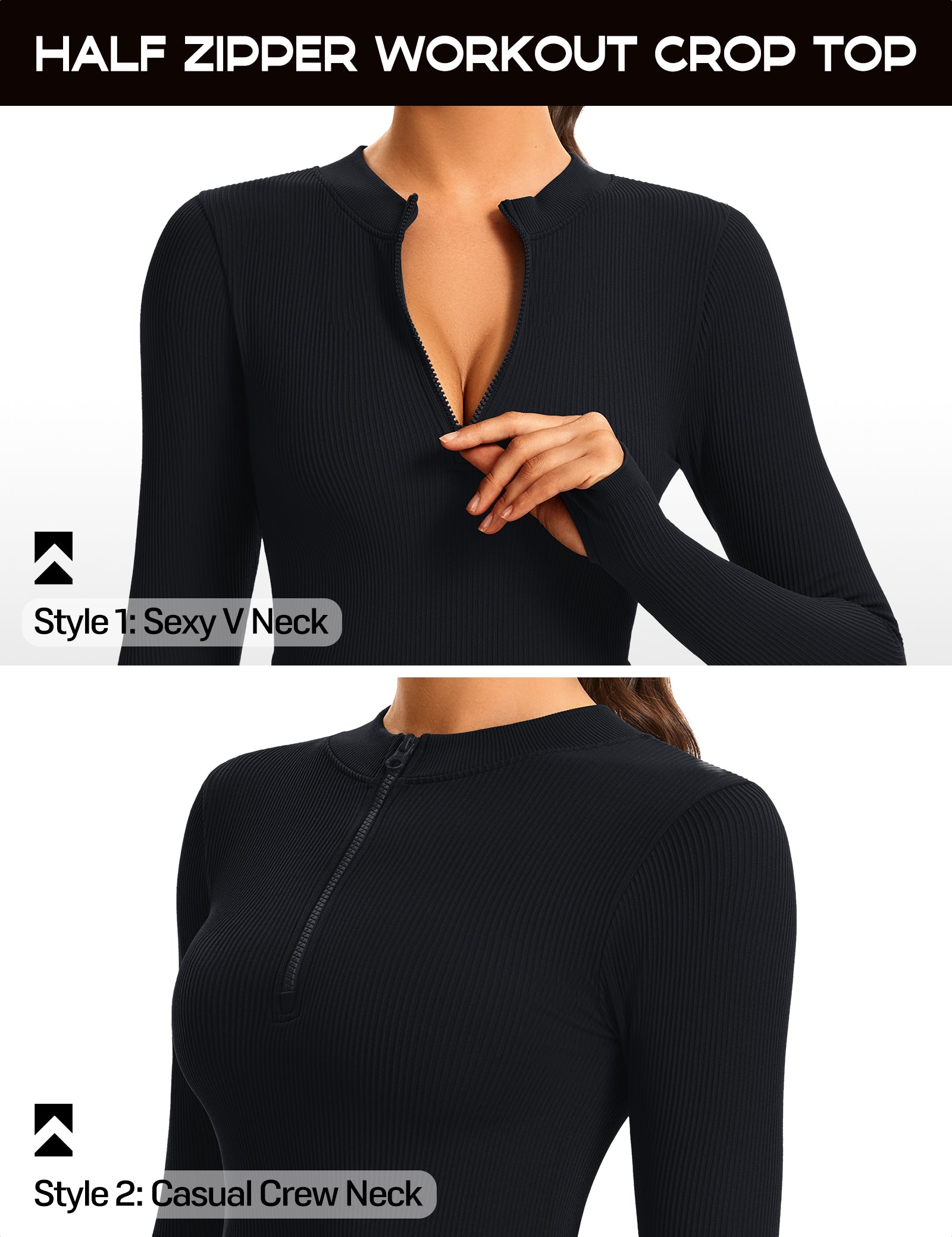 Ribbed Half-Zip Turtleneck Crop Top
