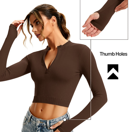 Ribbed Half-Zip Turtleneck Crop Top