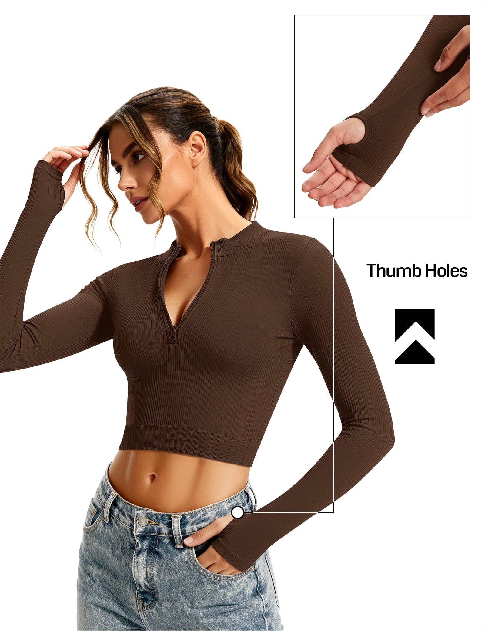 Ribbed Half-Zip Turtleneck Crop Top