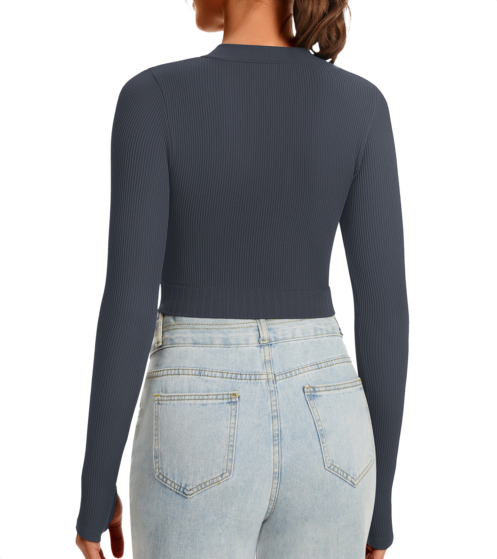 Ribbed Half-Zip Turtleneck Crop Top