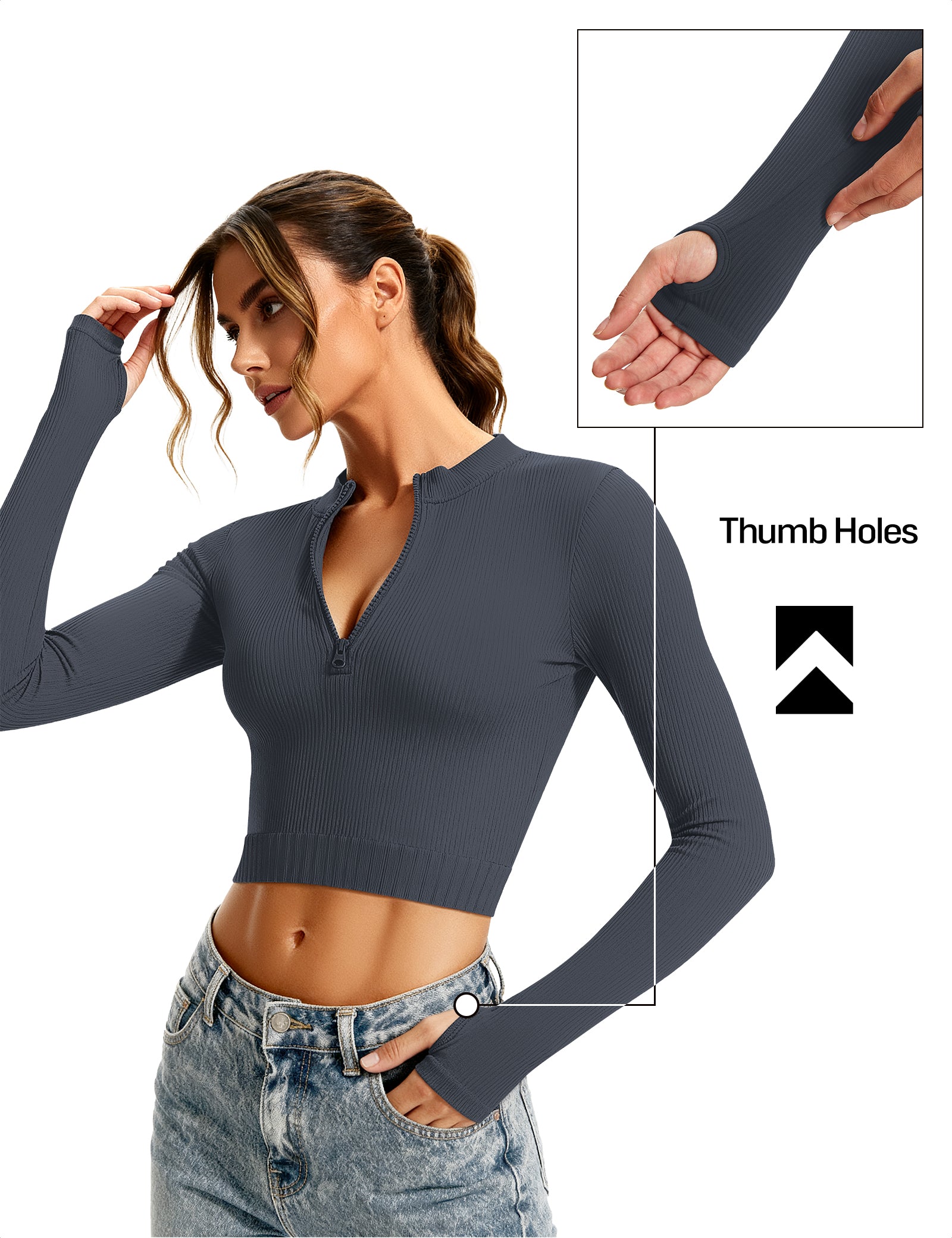 Ribbed Half-Zip Turtleneck Crop Top