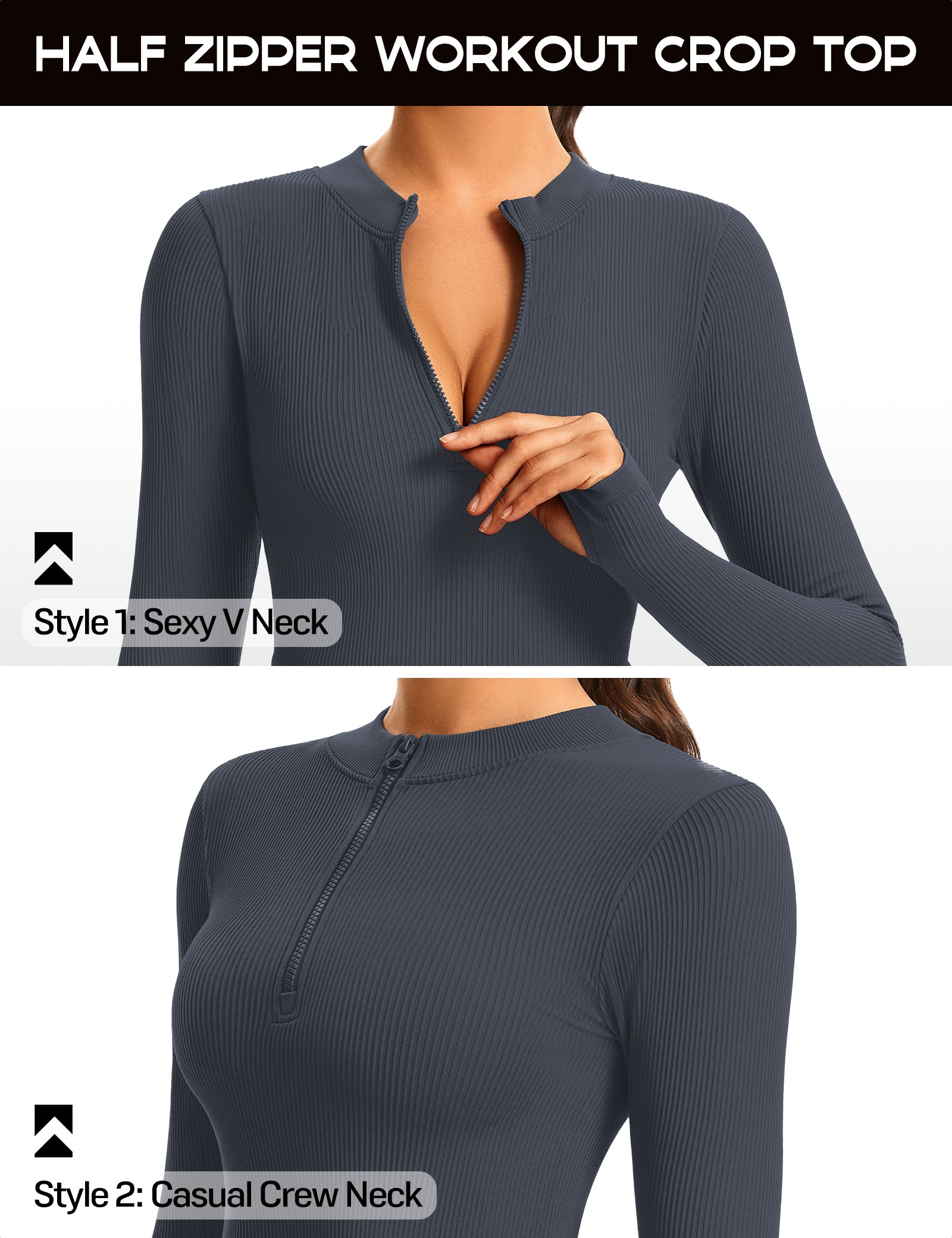 Ribbed Half-Zip Turtleneck Crop Top