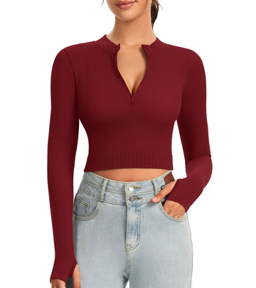 Ribbed Half-Zip Turtleneck Crop Top