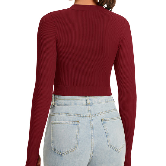 Ribbed Half-Zip Turtleneck Crop Top