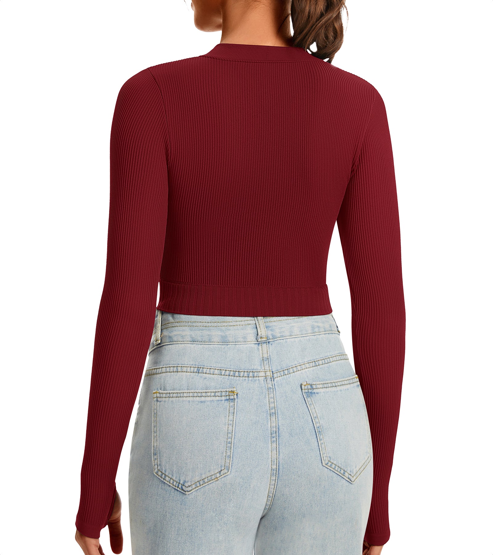 Ribbed Half-Zip Turtleneck Crop Top