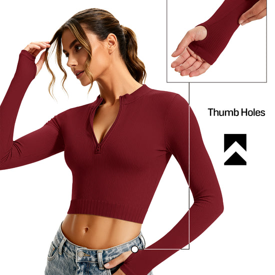 Ribbed Half-Zip Turtleneck Crop Top